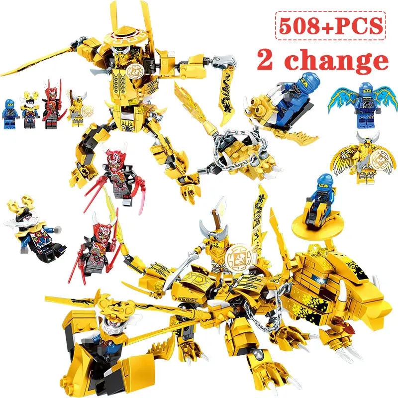 

508PCS Ninjagoed Building Blocks Compatible Legoed Gold Mech Flying Dragon Phantom Mech Blocks Weapon Bricks Sets toys for kids
