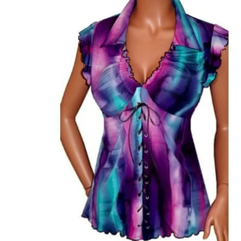 

Beach Women' s Tops Collar Purple Black Green Ladies Summer plus Size Hot Sale