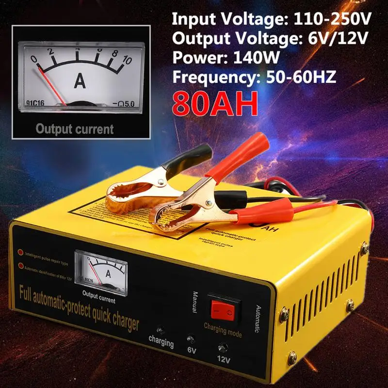 

AC110-250V To DC 6/12V 80AH 140W Automatic Intelligent Car Battery Charger Full Automatic-protect Quick Charger EU US Plug