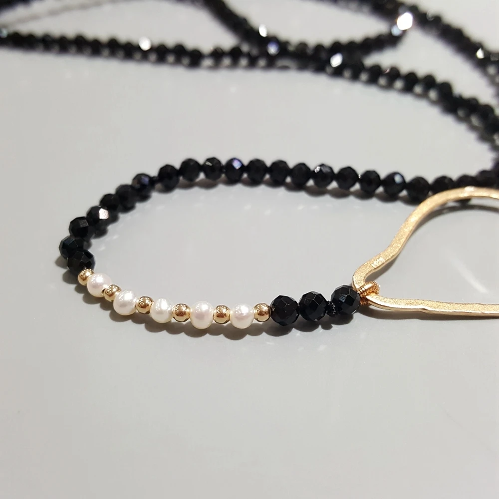LiiJi натуральный черный шпинели пресноводный жемчуг 925 пробы цвет серебристый, золотой геометрический круг длинное ожерелье 65 см нежные ювелирные изделия
