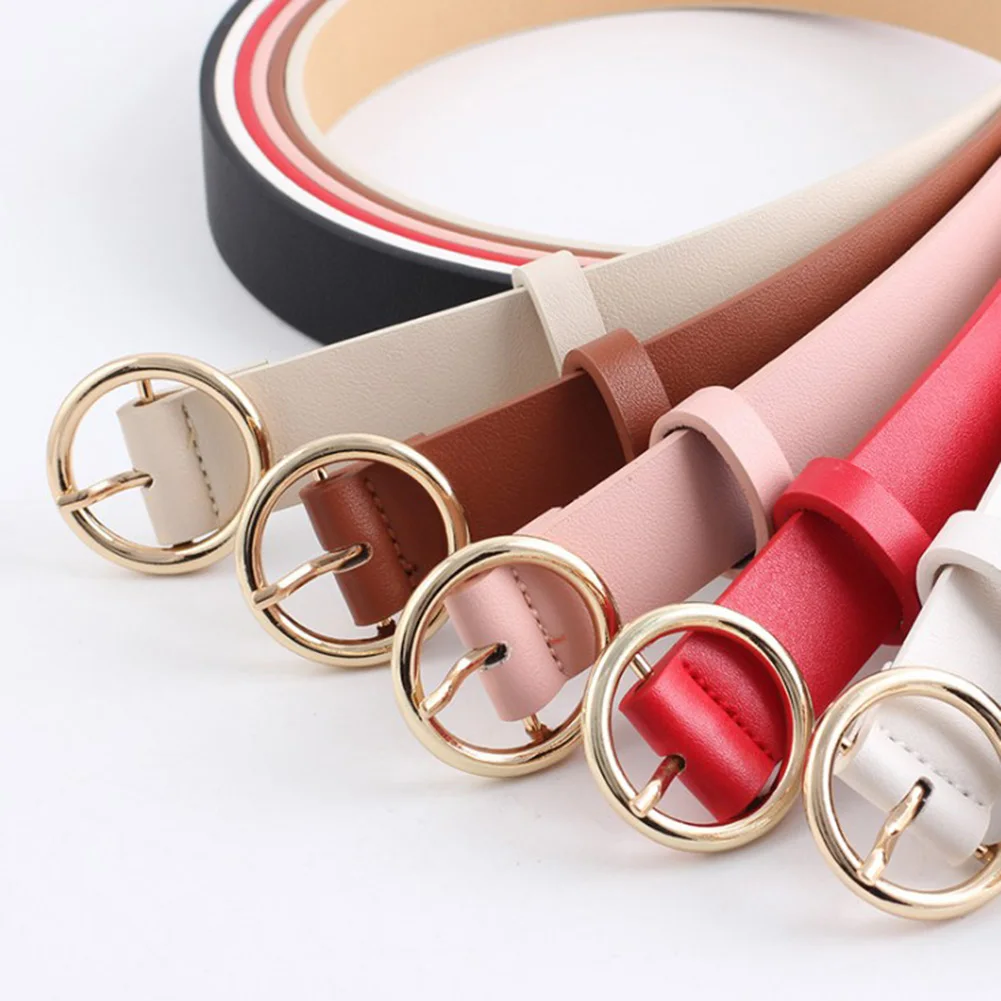 Women Wide Belts With Leather Round Gold Metal Buckle Harajuku Sweet