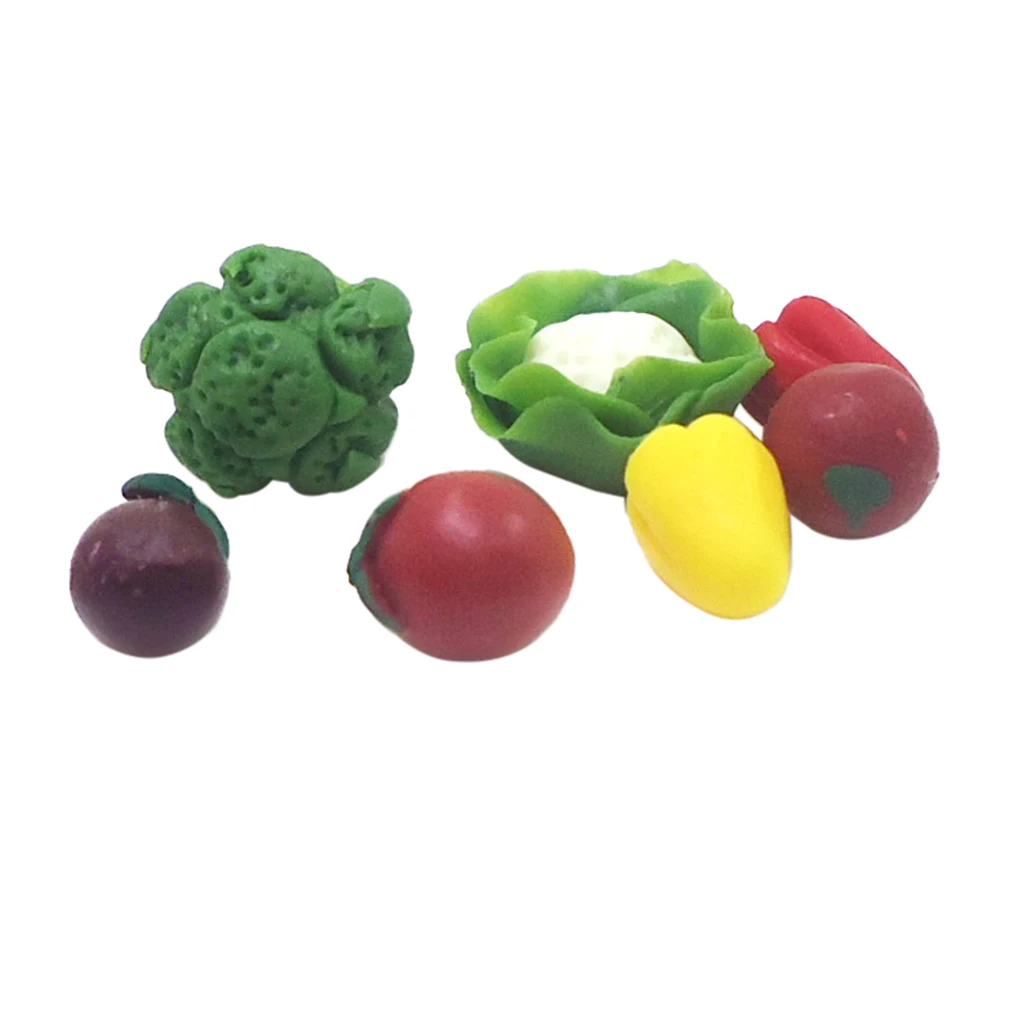 

7 Piece 1/12 Dolls House Miniature Real-like Assorted Vegetables Model Kitchen Food Cauliflower Pepper& Tomato Toys Accessory