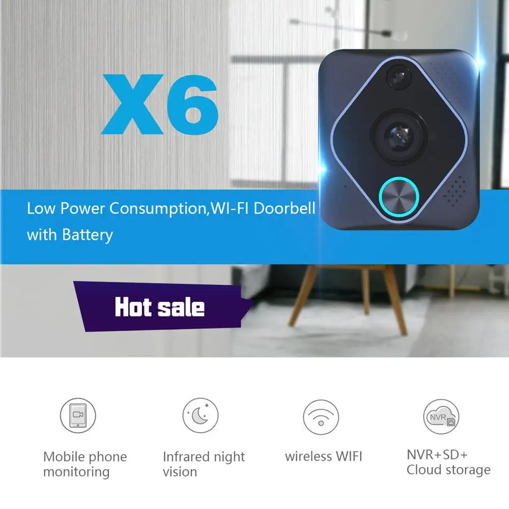 

X6 1080P HD 180 Degree Wifi Wireless Smart Video Doorbell Support Cloud Storage Home Security Video Door Bell Alarm Camcorders