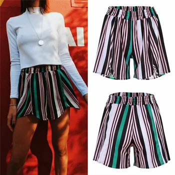 

Summer 2019 Women High Waist Shorts Casual Beach Short Hot Pants Stripe short feminino pantalones cortos mujer
