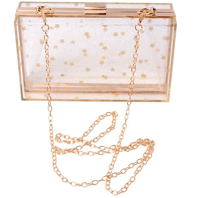 

Women Acrylic Transparent Gold Star Evening Bags Purses Clutch Vintage Banquet Handbag (Transparent)