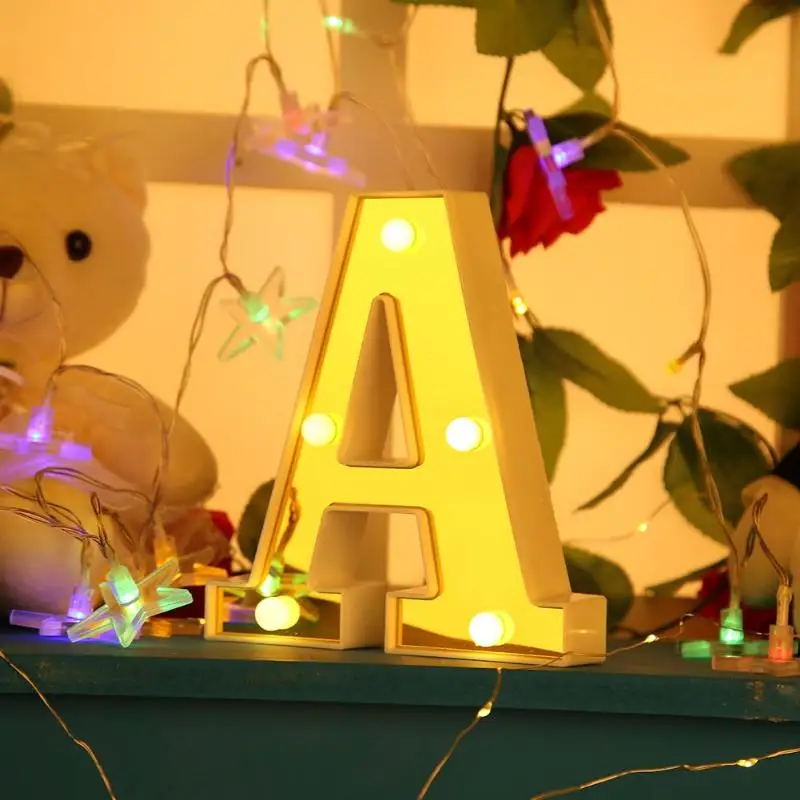 3D 26 букв Теплый Белый LED знак маркиза Алфавит свет день рождения Декор лампа