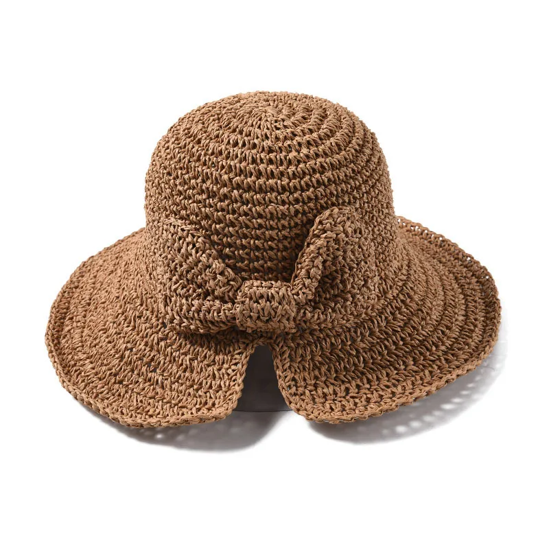 

2019 Spring New Style Hand Straw Ms Raffia Bow Straw Hat Foldable Resort Beach Visor