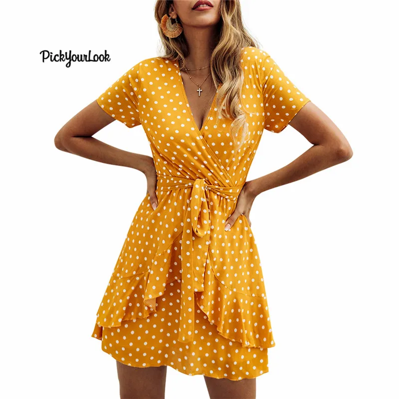 PickYourLook женское платье в горошек с v образным вырезом коротким рукавом вечерние