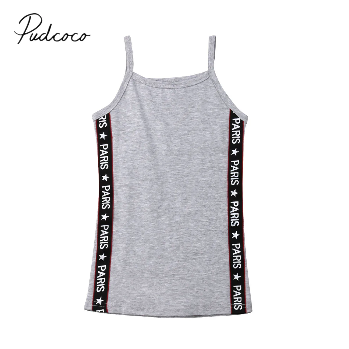 

2019 Brand New Toddler Kids Baby Girls Summer Sling Dress Sleeveless Knit Letter Print Grey Straight Knee-Length Dress Sundress