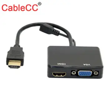 

Zihan HDMI to VGA & HDMI Female Splitter with Audio Video Cable Converter Adapter For HDTV PC Monitor