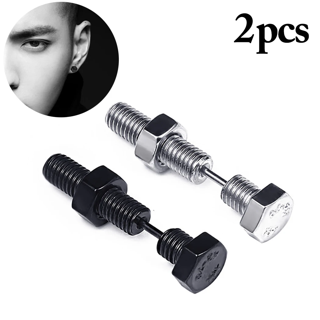 

2019 2pcs Wholesale Fashion Black Silver Stainless Steel Earrings Women Men'S Punk Gothic Stud Earring For Men Dropshipping
