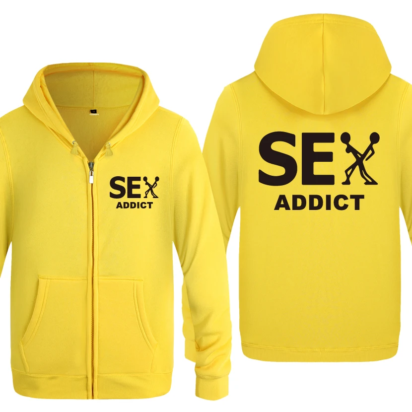Sex Addict Creative Humor Sweatshirts Men 2018 Mens Zipper Hooded Fleece Hoodies Cardigans | Мужская одежда