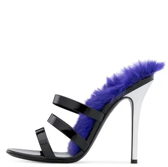 

Newest Mixed Colors Feather Gladiator Sandal High Heel Peep Toe Thin Heel Shoes Woman Slip On Party Shoes Purple Size 43.44.45