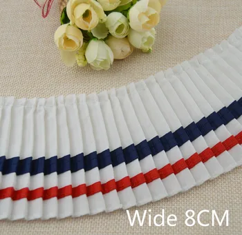 

College Style Blue Red Striped Organ Pleated Chiffon Lace Applique Collar Neckline Dress Edge Trim DIY Sewing Ribbon Supplies