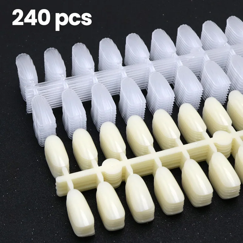 

240pcs/Set Nail Art Tips Practice Display Set Design Fake Stick Transparent Nature Black DIY Polish Gel Training Tool