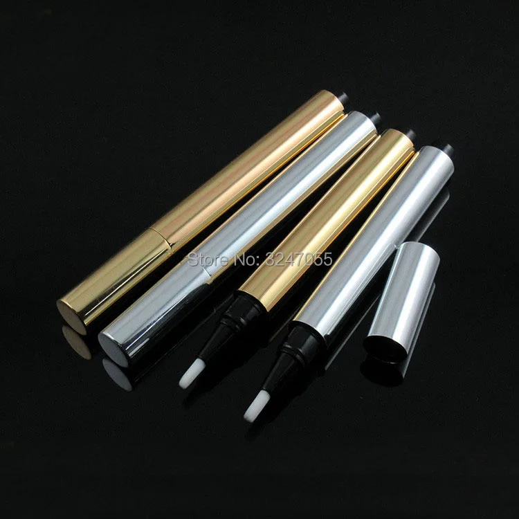 

3ML Empty Cosmetic Gold/Silver Aluminum Nail Nutrition Oil Pressed Refillable Pen, Portable Foundation/Lip Gloss/Concealer Tube