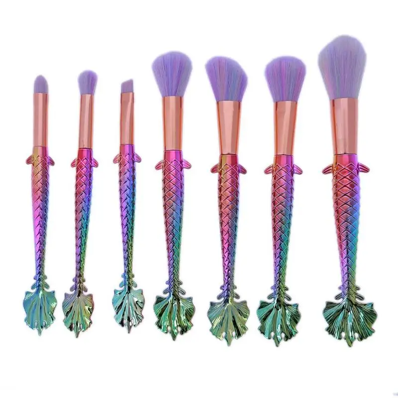 

Professional 7 PCS Mermaid Makeup Brushes Set Foundation Blending Powder Eyeshadow Contour Concealer Blush Cosmetic Makeup Tool