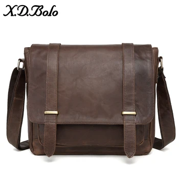 X.D.BOLO Leather Shoulder Bag Men Messenger Cross body Bags Genuine Leather Crazy Horse Men Bag Wholesale brand hand made genuine crazy horse leather small cross body shoulder bag men s messenger bags male waist belt pack for travel