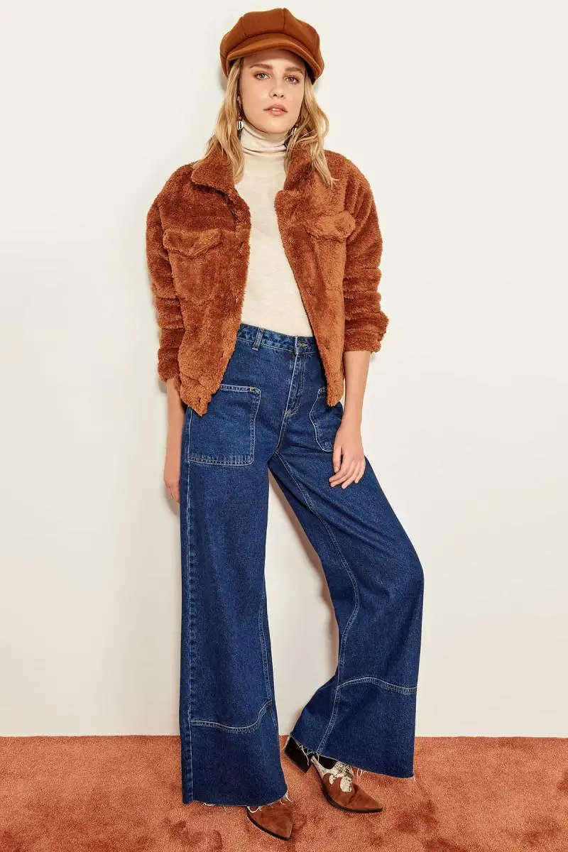 Trendyol Camel плюшевое пальто на пуговицах с карманами TCLSS19ST0002|Куртки| |