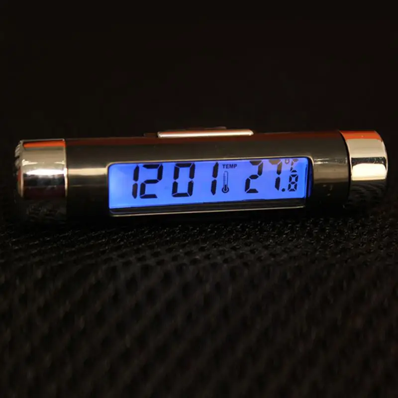 

Portable LCD Display Thermometer Air-Condition vent auto clock car styling Mini Car Clock Blue Back-lit Digital Car Clock