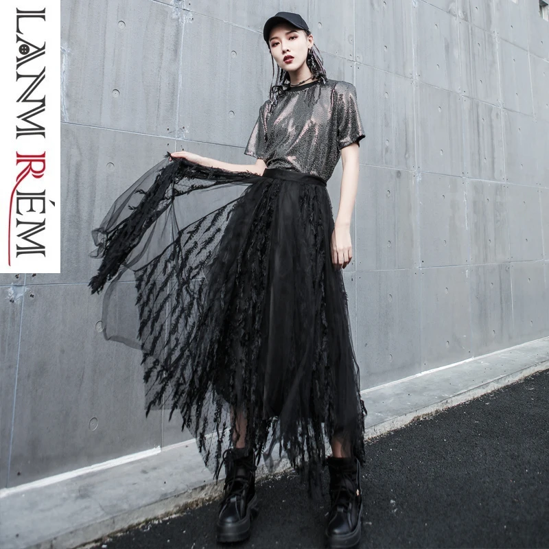 

LANMREM Disorderly mesh Summer Skirt 2019 New Pattern Fashion Irregular Light Thin Half-body Skirt Personality Bottoms YH24901