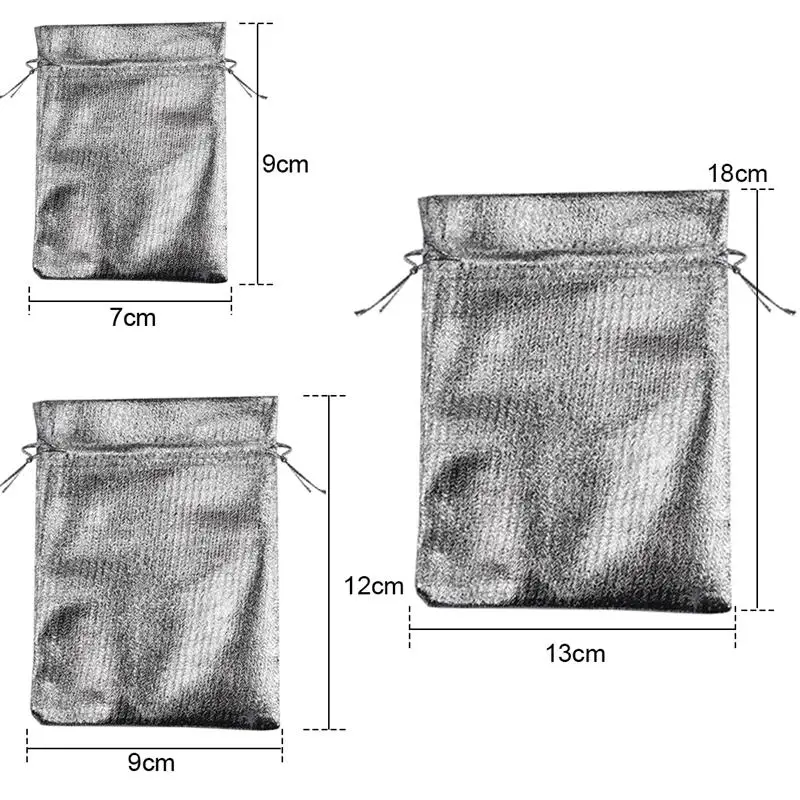 10 шт./лот, 7x9, 9x12, 13x18 см, блестящие украшения, Сумка из органзы, сумки для украшения, сумки для подарков, сумки серебристого и золотого цвета