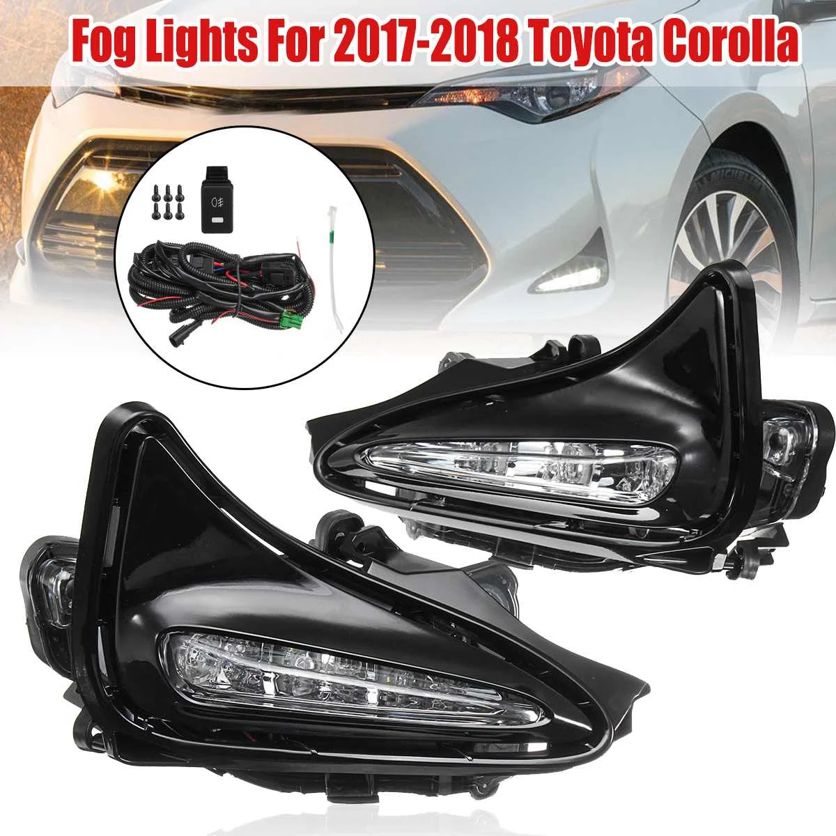 

pair LED Bumper Fog Lights Relay Switch+Wiring Harness for Toyota Corolla 2017-2018