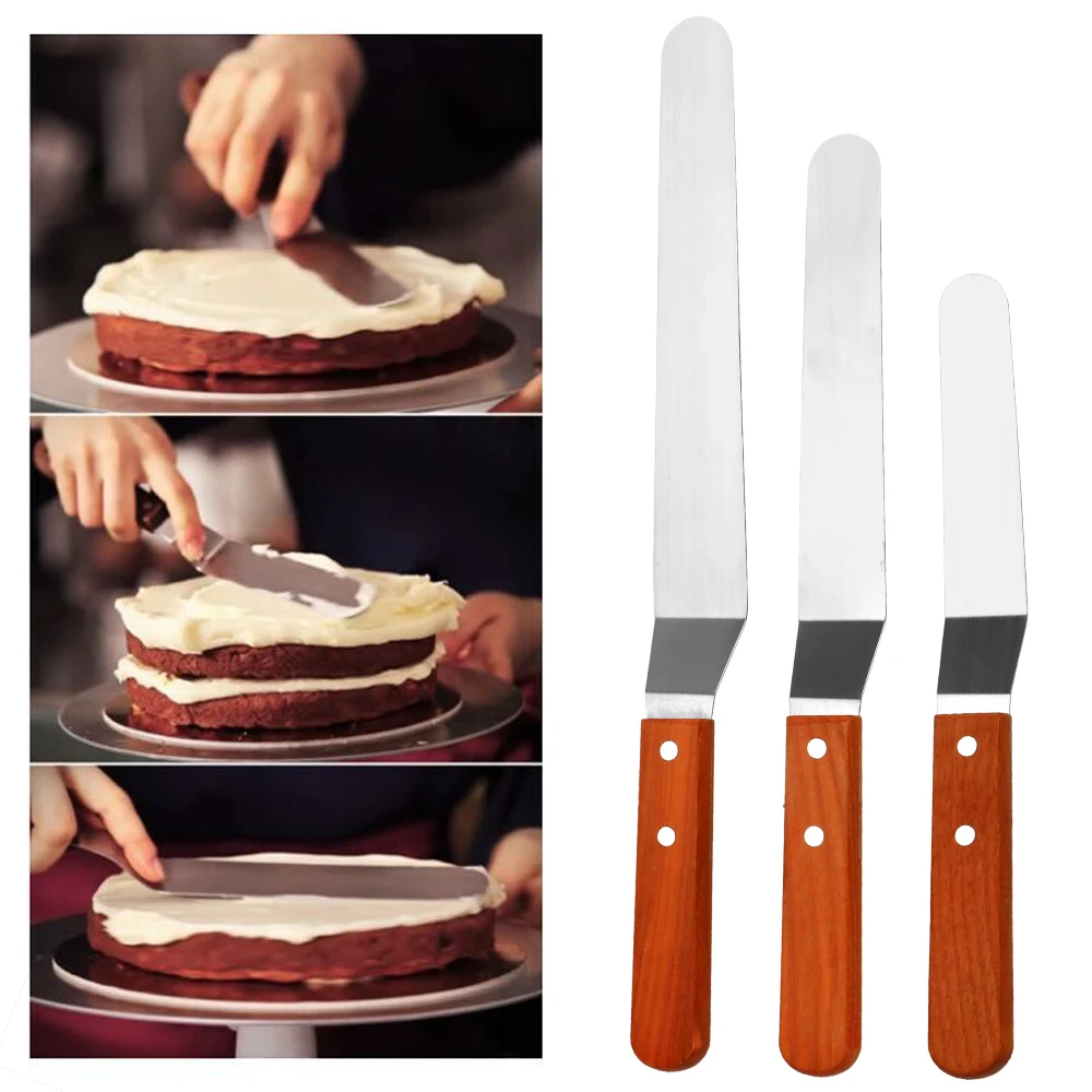 

Butter Spreader Spatula Cake Cream Knife Kitchen Smoother Wooden Handle Stainless Steel Fondant Pastry Cake Decor