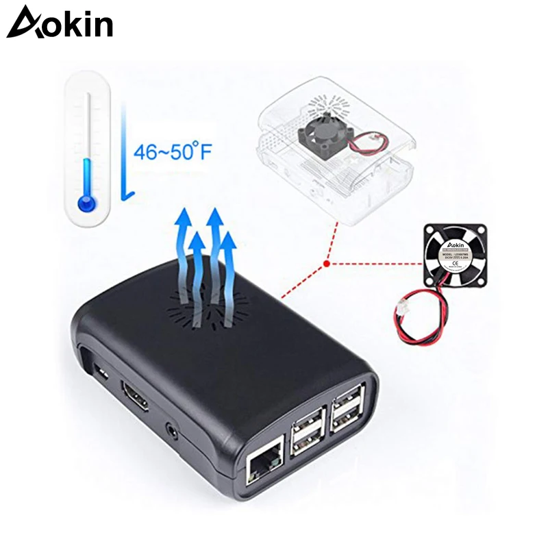 Прозрачный черный защитный чехол Aokin для Raspberry Pi 2/3 корпус с охлаждающим