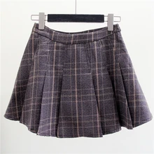Женская клетчатая юбка выше колена Мини Длина Осень ампир талия плиссированные консервативный стиль