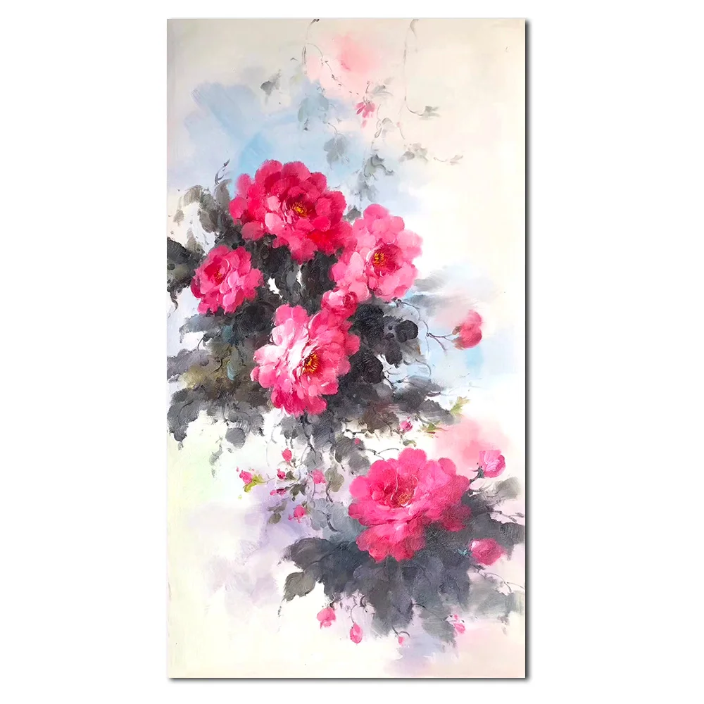 1 pc Canvas Wall Art Red Flower Painting Wall Art Deco Frameless Canvas