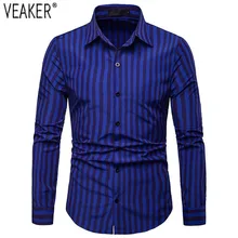 Новинка, мужская приталенная рубашка в полоску, красная, синяя, зеленая, с длинным рукавом, деловая рубашка, топы, мужская повседневная рубашка в полоску, S-2XL