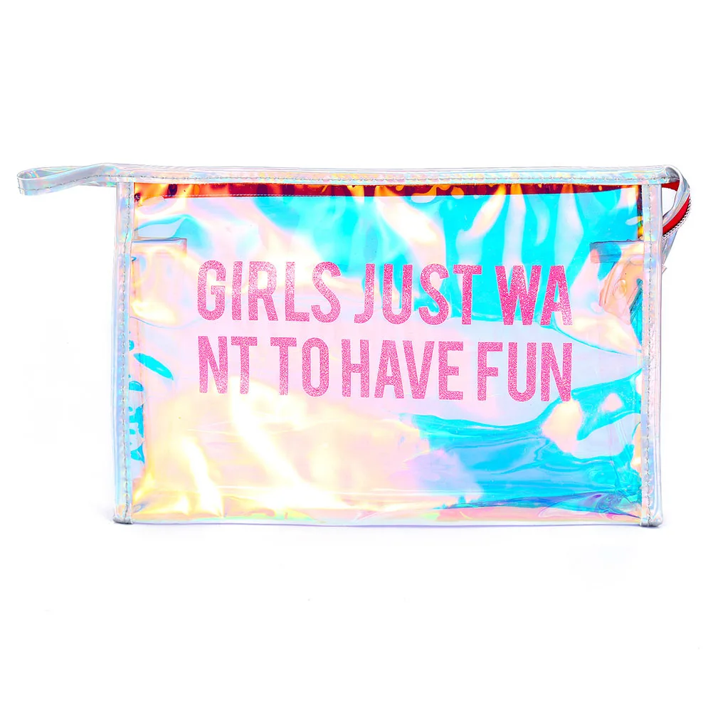 

2019 Women's Bags Portable Laser Cosmetics Bag Letter Clear Make Up Handheld Cosmetic Travel Bag Pouch Makeup Organizer