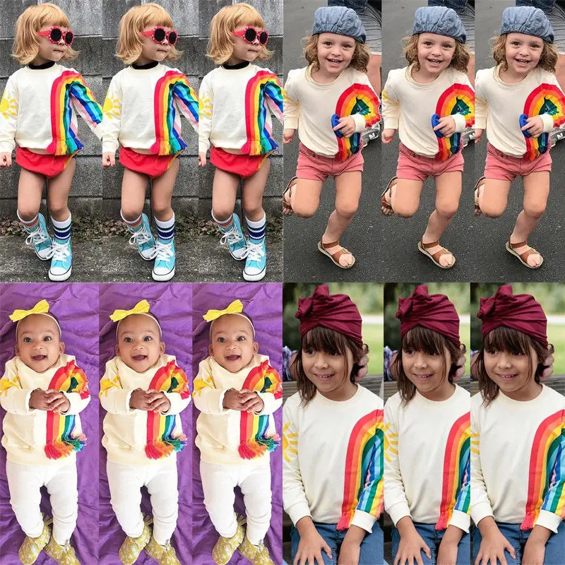 

Pudcoco Baby Girls Kids Rainbow T-Shirt Clothes Blouse Shirt Sweater Sweatshirt Cardigan