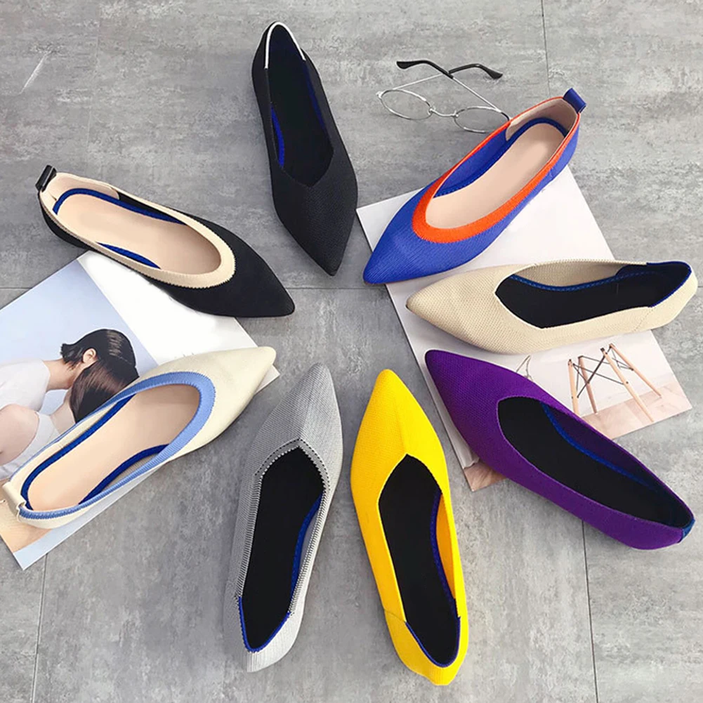

New Women Stretch Knitted Mixed Color Moccasins Breathable Elastic Cozy Work Shoes Slip-on Fashion Ladies Flats Light Loafers