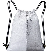 Women Sequin Drawstring Bag Polyester Glitter Shoulder Bag Shopping Travel Bags