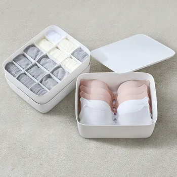 

Underwear Storage Box Plastic Storage Basket Stackable Storage Container with 10-Compartment Divider for Bra Panties Socks(Pink)