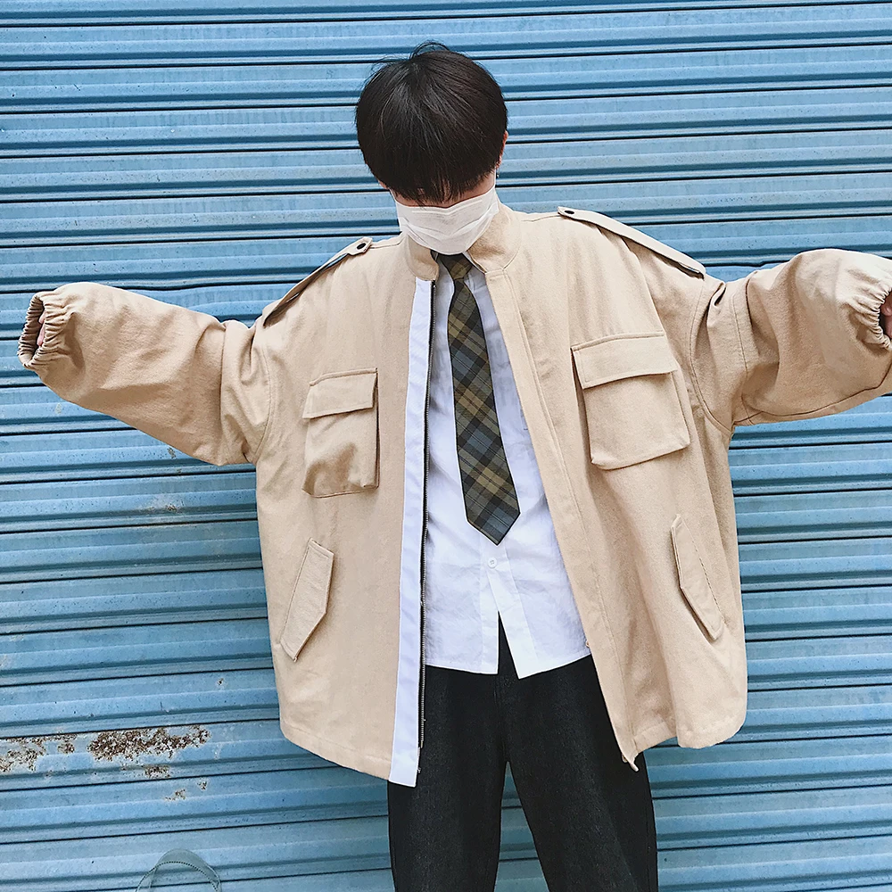 2019 Summer Men's Loose Fashion Outerwear Streetwear Bomber Jackets Brand Baseball Clothes Mens Khaki/black Color Coats M-2XL