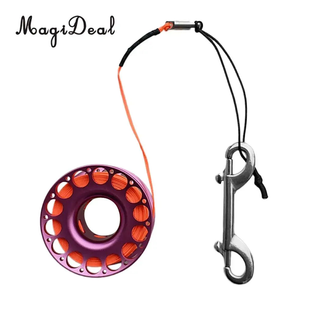 MagiDeal Red Aluminum Alloy Scuba Diving Finger Reel Spool with 15/30m Line Bolt Snap for Snorkeling Freediving Accessories