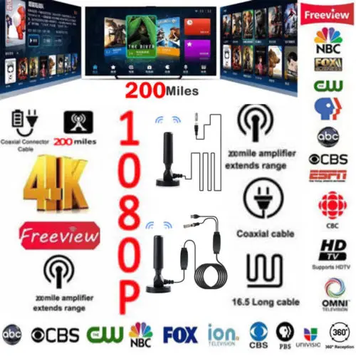 250 миля караван лучшие портативные палки ТВ Антенна Крытый цифровой HD Freeview