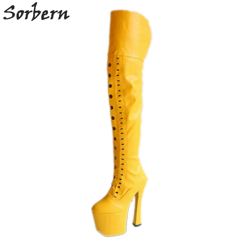 11 Bout Femmes Chaussons Haute bleu jaune rouge multi Couleur Sucrerie Talons Nouvelles Sorbern De Ciel Taille Le Chunky Rond vert Sur Bottes Unisexe pu Noir Genou Mat Chaussures 08nkPOw