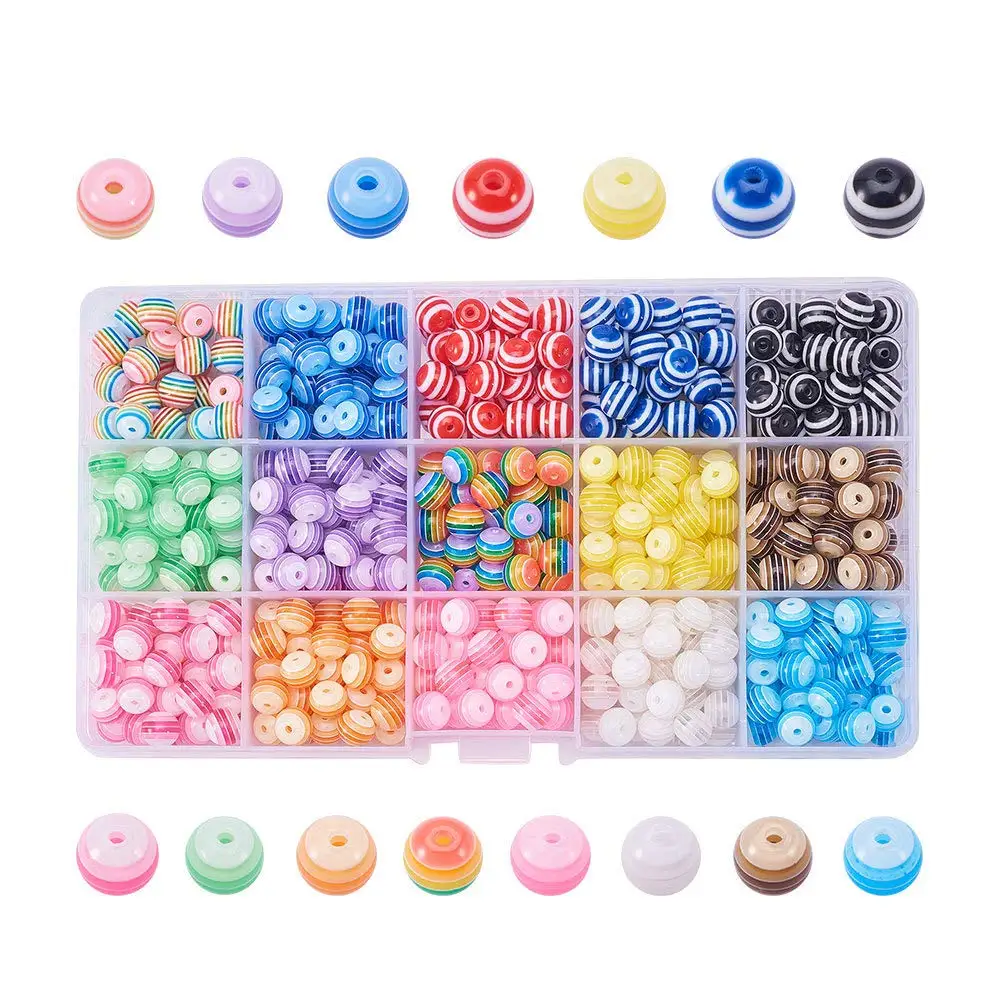 

450 Pcs 8mm Resin Bead Round Stripe Pebbles Beads For Jewelry Making Mixed Color