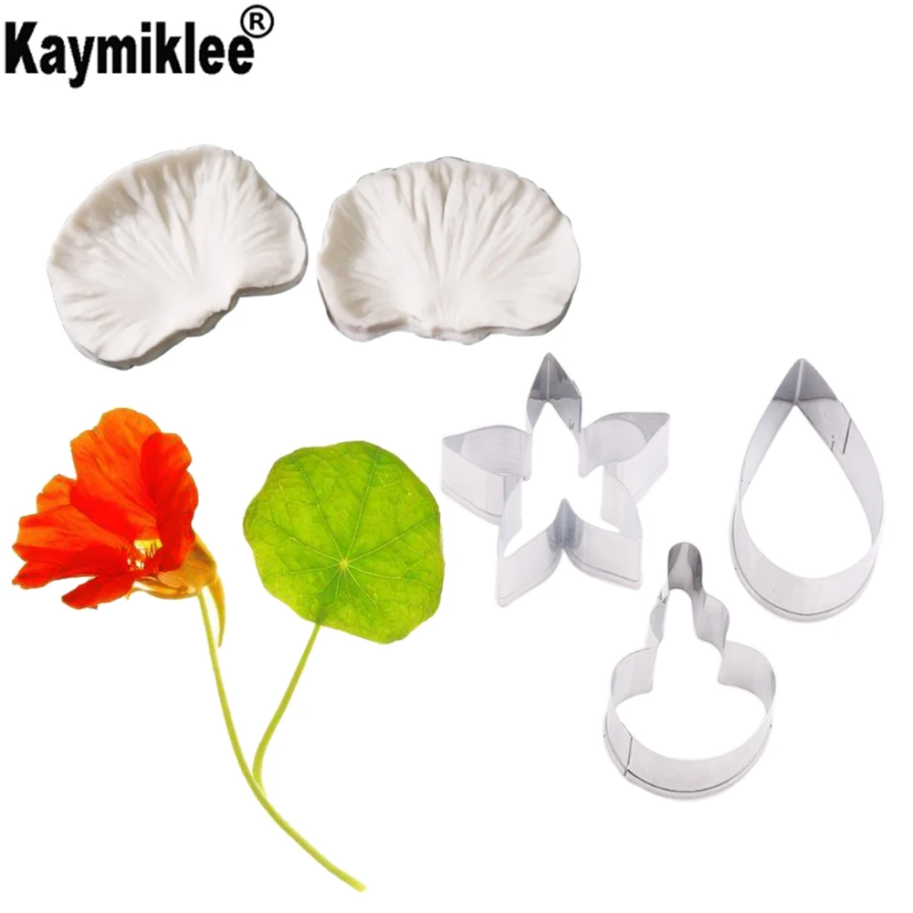 Nasturtium Flower Veiner & Cutter Fondant Силиконовая Форма Sugarcraft текстурированная форма для торта