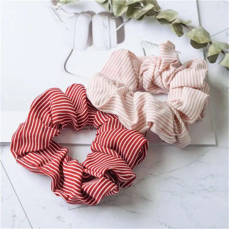 2Pcs Combination Spring And Summer Fabric Hair Band Female Stripes Wild Color Ring Elastic Band Hair Ring Hair Rope