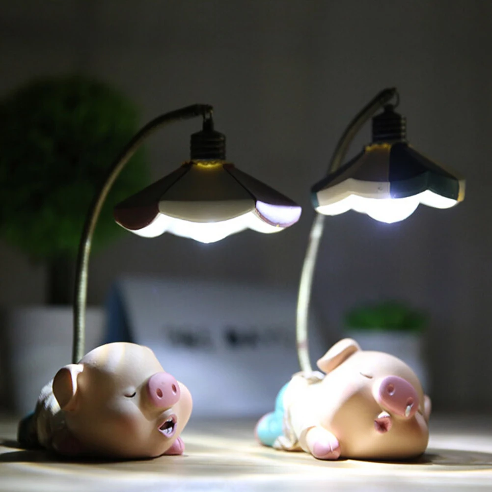 

Battery LED Pig Childrens Night Lights Novelty Items Bedside Book Desk Lamp Table Light Lamp (Grinning Pig)