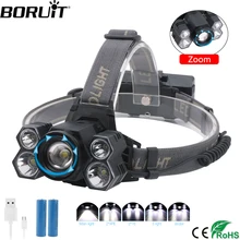 BORUiT 8000lumens 3*T6+2*XPE LED HeadLamp Rechargeable Head Torch 5-Mode Zoom Headlight Fishing Camping Flashlight 18650 Battery BORUiT 8000lumens 3*T6+2*XPE LED HeadLamp Rechargeable Head Torch 5-Mode Zoom Headlight Fishing Camping Flashlight 18650 Battery