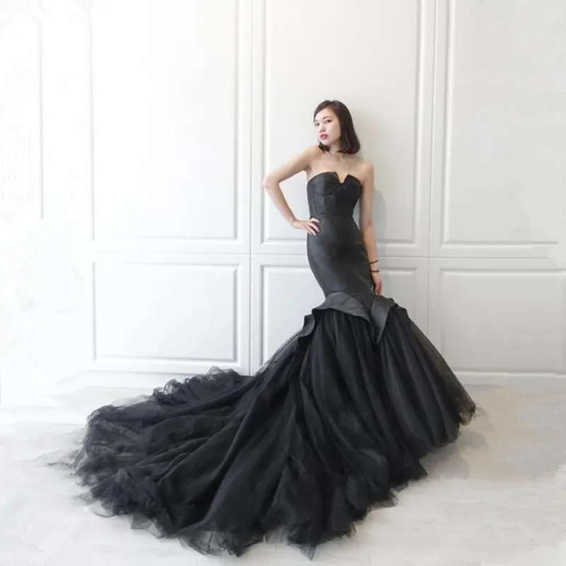 

Katristsis d Vestido de festa Sexy black Mermaid Tulle Evening Dress V-Neck Elegant Evening Gowns Robe De Soiree 2019