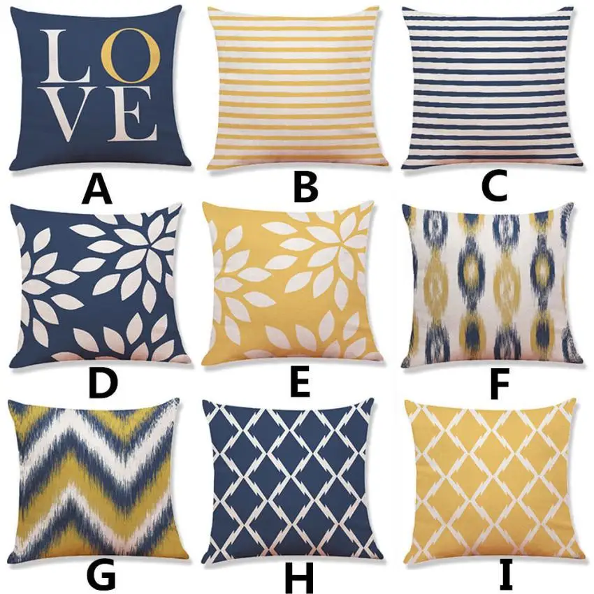 

Wholesale Geometry Printed 45cm*45cm Decorative Square Linen Pillow cover Pillow case silk Pillowcases poszewki na poduszki #45