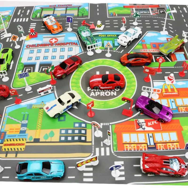 

28 PCS Children Car Toy Accessories Traffic Signs Indicator In English Traffic Signs And Road Maps