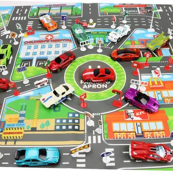 

Kids Toys City Parking Lot Roadmap Map DIY 28 Pcs Road Signs Car Model Climbing Mats Toys English Version Gift for Child